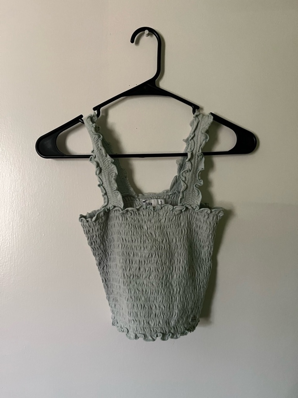 Hollister Sage Green Smocked Ruffle Strap Crop Top